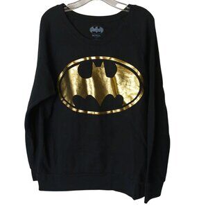 Batman Logo Black Tshirt Womens XL Long Sleeve Gold Foil Print DC Comics #H-32